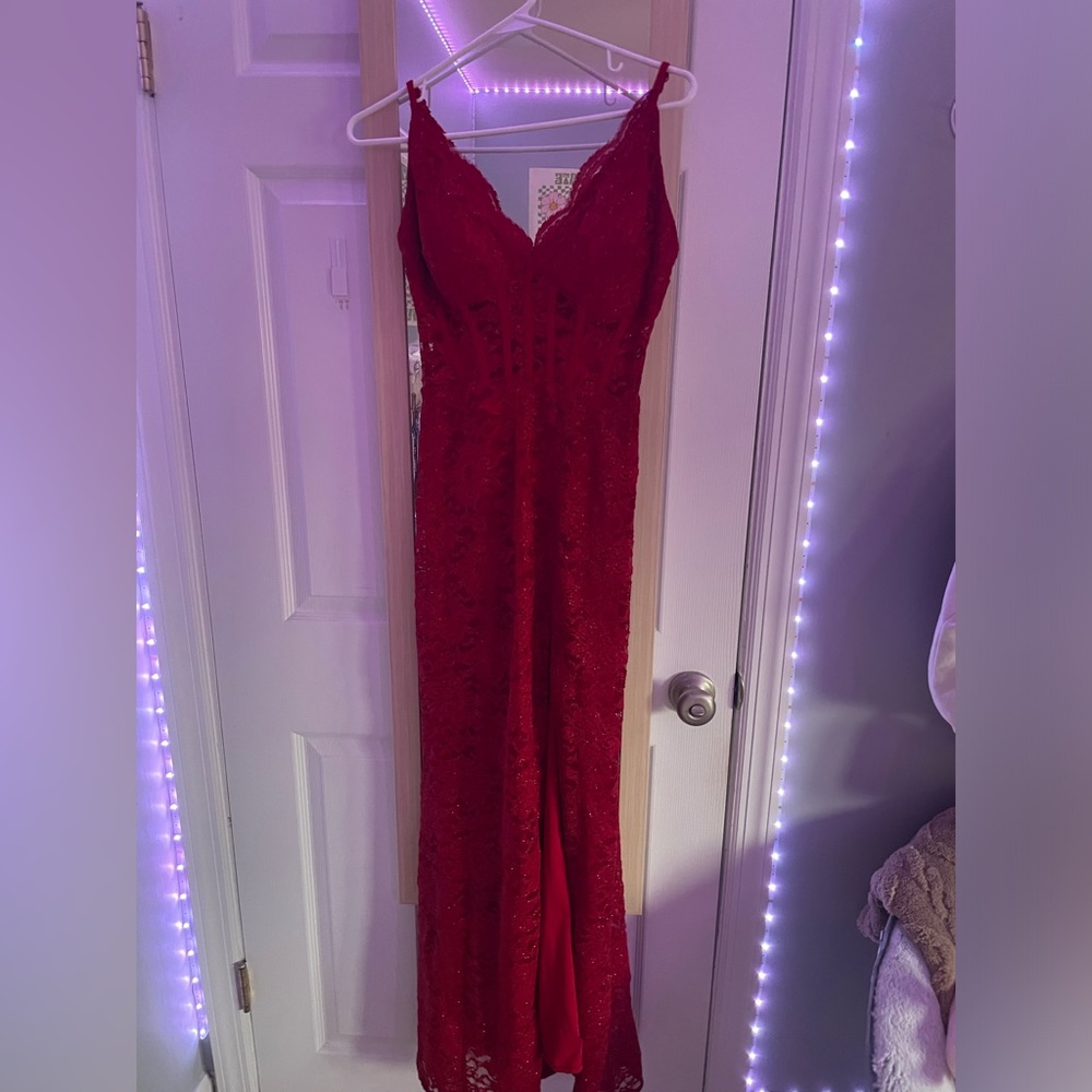 prom dress! size 1! sparkly red long and tight with corset details